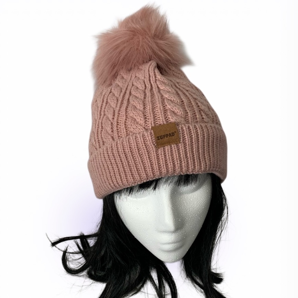 ZUPPAD Kids Pink Knit Pom Pom Beanie